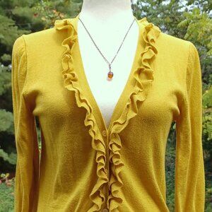 J. Crew Ruffled Cardigan, Fall 2010, Chartreuse/Bright Mustard, Small